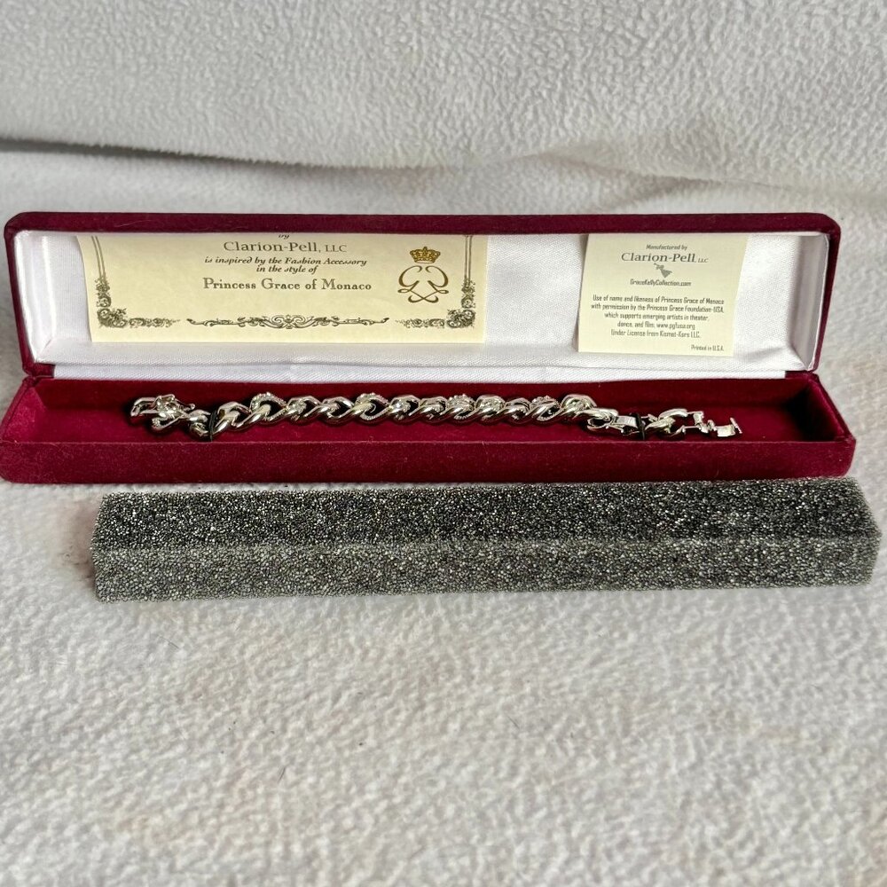 Princess Grace of Monaco Silver Tone & Crystal Extendable Bracelet in Box